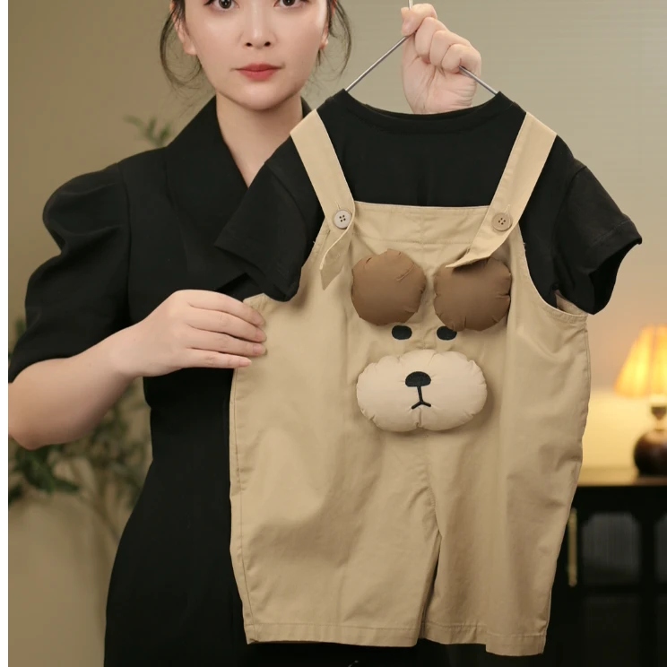 2024夏新款儿童气质百搭男女童潮流韩系小狗背带裤儿童套装30661