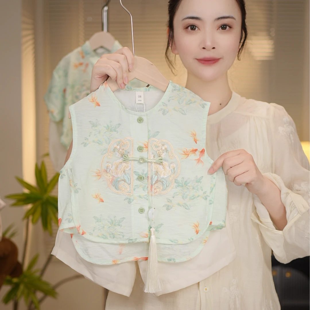 【现货】2024夏季新款男童女童新中式中国风古风休闲儿童套装18658