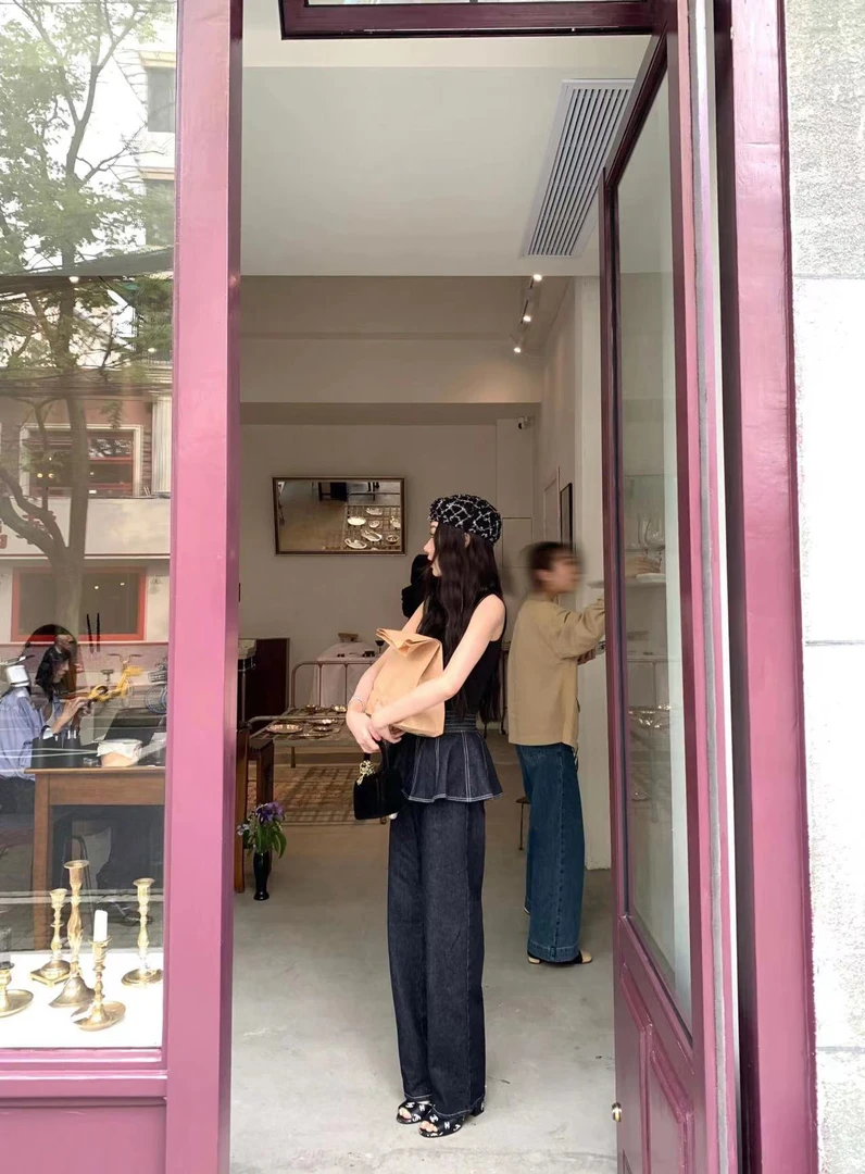 女上衣辣妹修身牛仔两件套小个子春装新款设计感2024年丁达尔穿搭