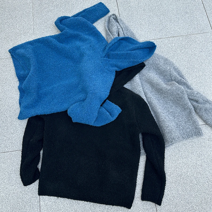 KONOOT纯色连帽毛衣男女宽松潮流百搭长袖针织衫秋冬情侣上衣外套