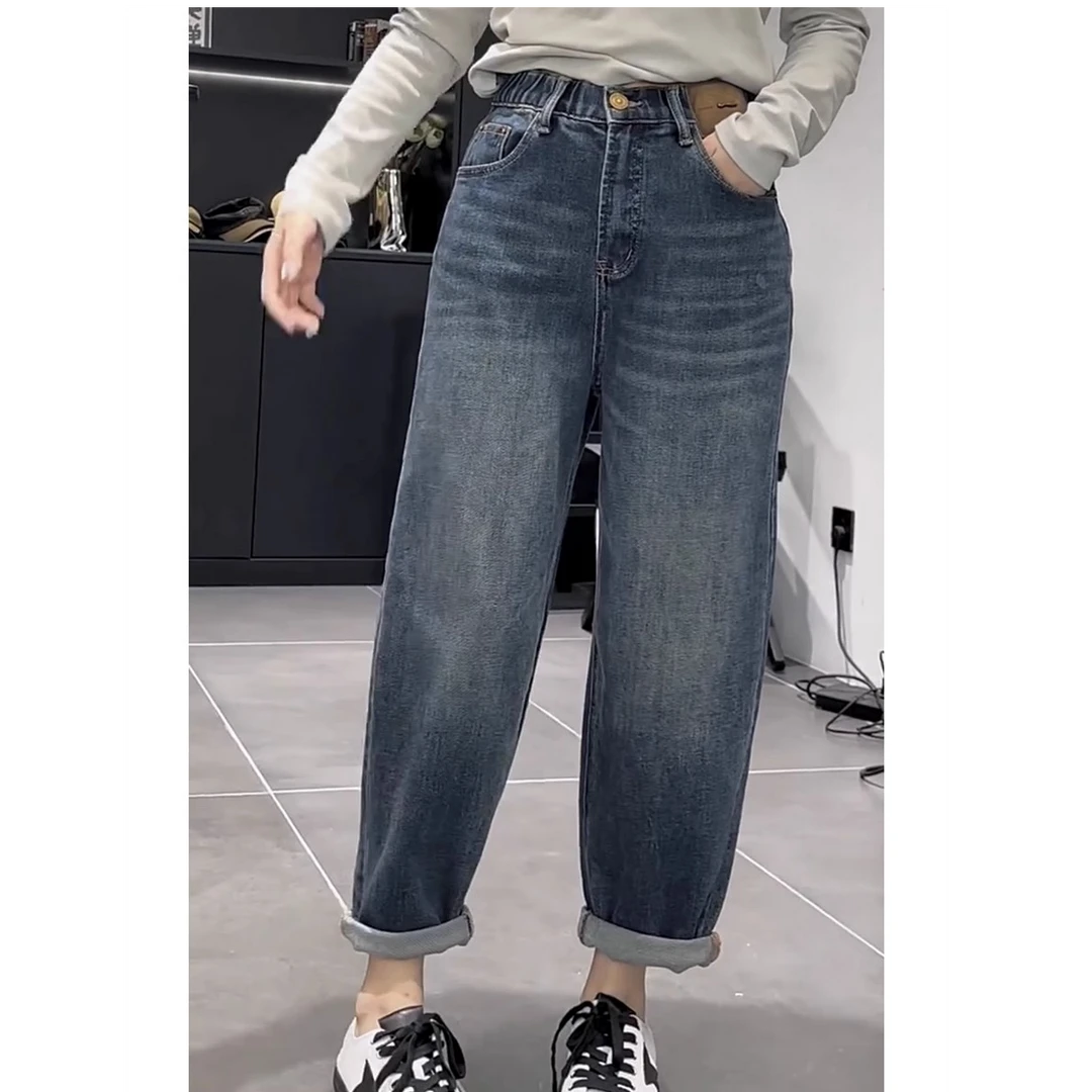 梨形显瘦大码哈伦老爹牛仔裤子女2025年夏季新款九分裤百搭哈伦裤