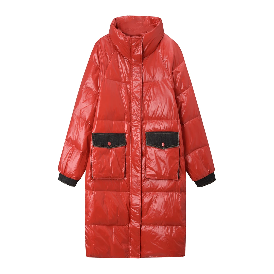 A020  牛仔拼接大口袋长款90白鸭绒羽绒服  92115