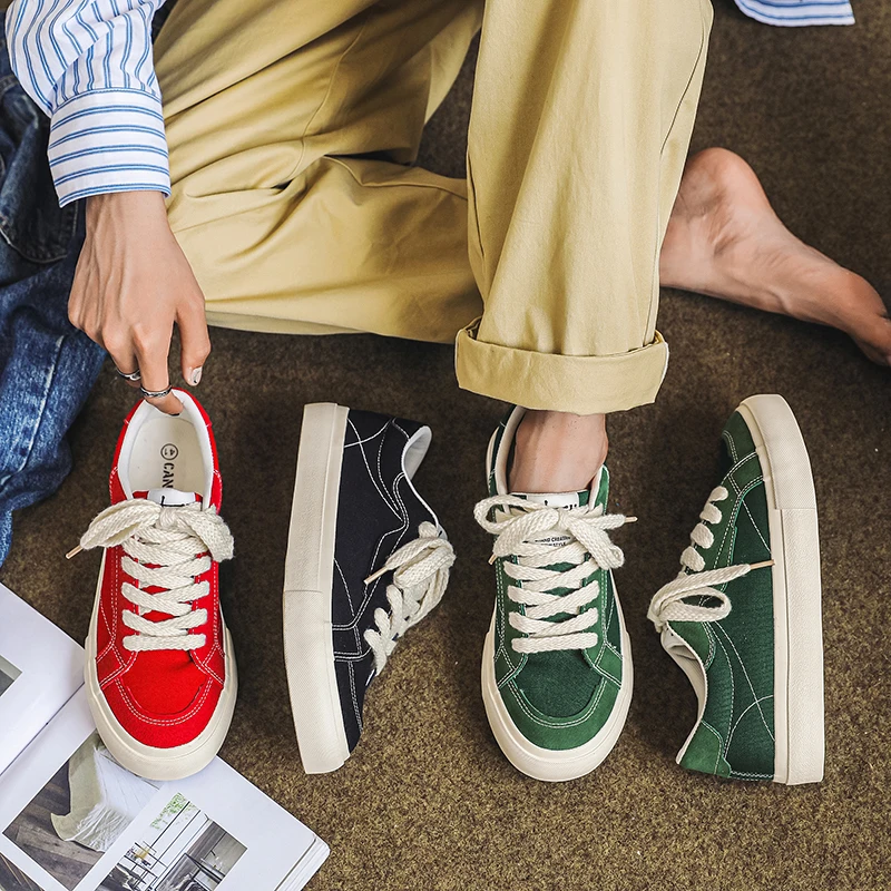 爆款纯色冷粘国潮小众帆布鞋低帮男鞋硫化鞋透气黑色潮鞋ins百搭