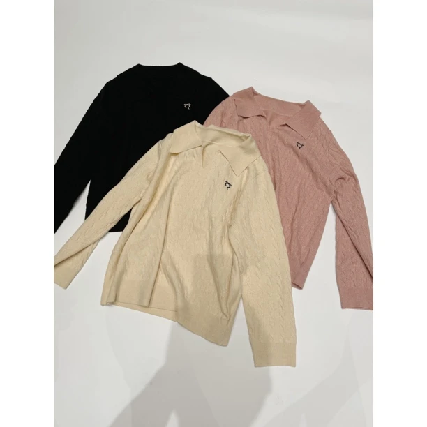 achen.#22622POLO领百搭显瘦遮肉蝴蝶结针织衫