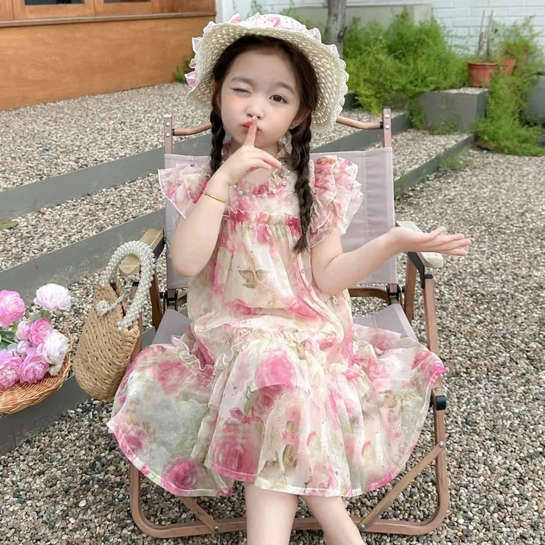 女童洋气碎花夏季薄款花边小香风连衣裙女宝宝2025新款裙子夏装潮