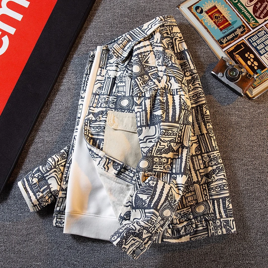 春秋款民族风复古牛仔外套男潮牌高级感痞帅潮男宽松工装夹克外衣