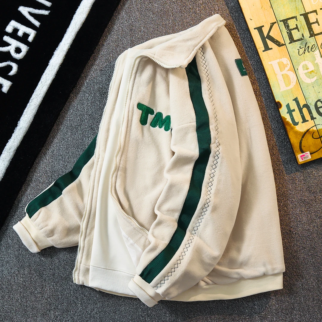 摇粒绒外套男秋冬棒球服潮牌宽松潮男痞帅飞行员立领休闲夹克外衣