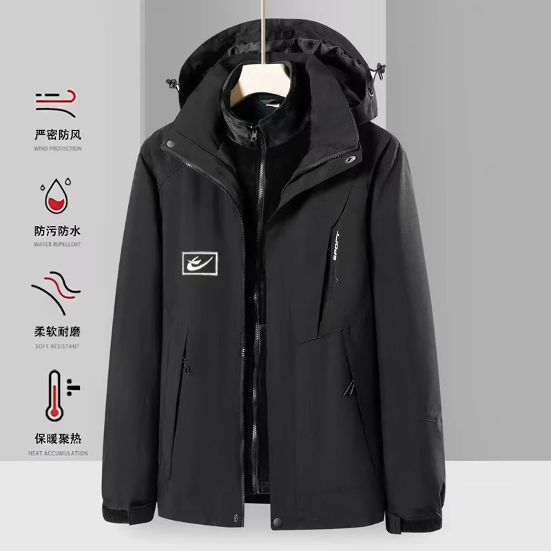 冲锋衣三合一加绒男女运动潮牌痞帅夹克情侣拼色夹克风衣外套时尚