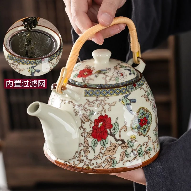 特大号茶壶提梁壶复古茶杯中式陶瓷茶具套装客厅家用大容量茶水壶