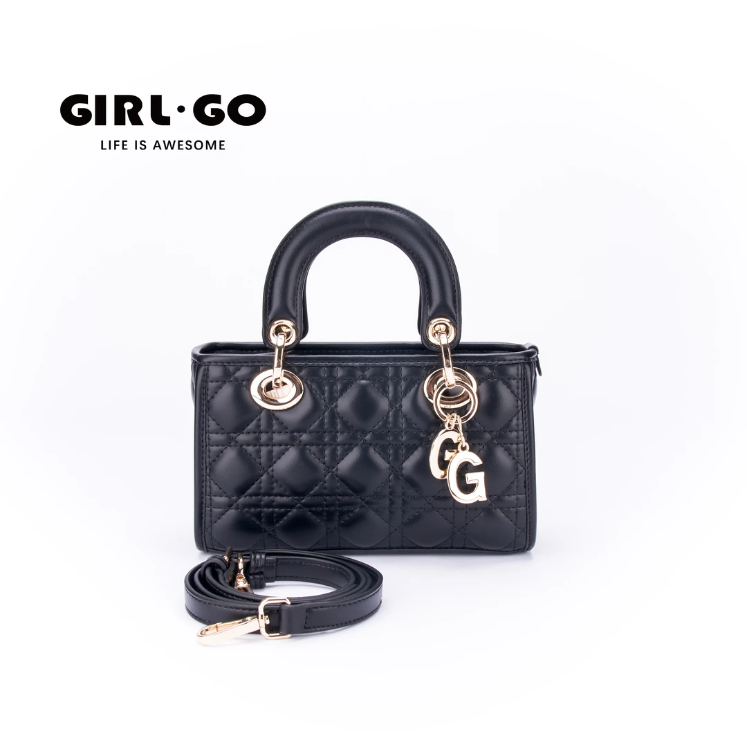 girl.go新款戴妃包菱格单肩斜挎手提包