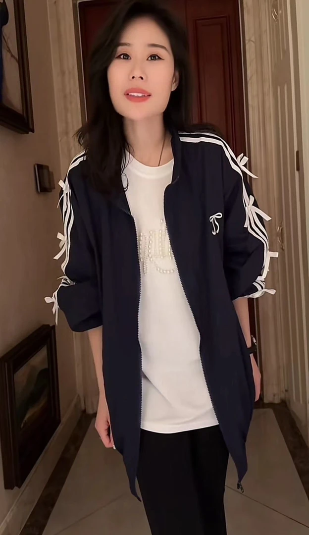 Miss Huo 蝴蝶结棒球服外套 蓝色A 8121