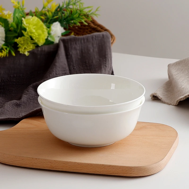 纯白骨瓷餐具家用大碗汤碗白色大号陶瓷【6英寸金钟面碗-2个】