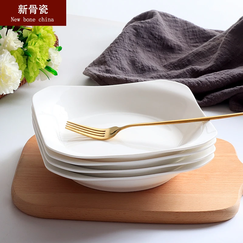 纯白色新骨瓷【方形盘子4个】菜盘家用菜盘子高档碟子菜碟陶瓷白瓷