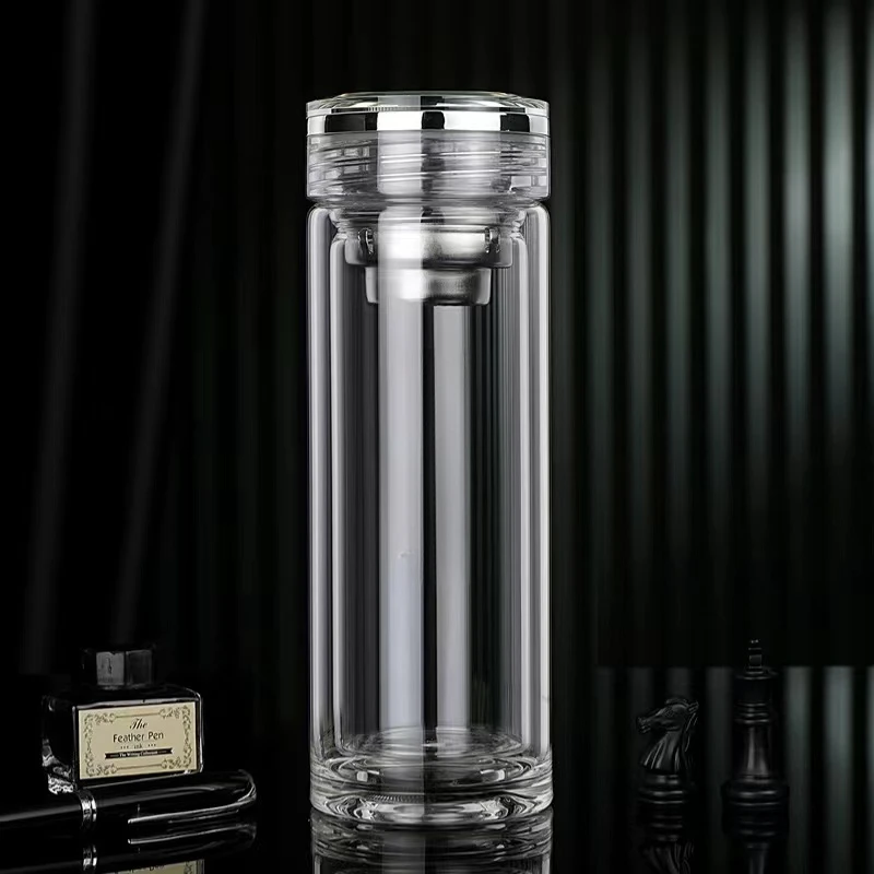 提卡普高端双层玻璃杯高山流水山峰杯男女便携泡茶水杯高硼硅玻璃