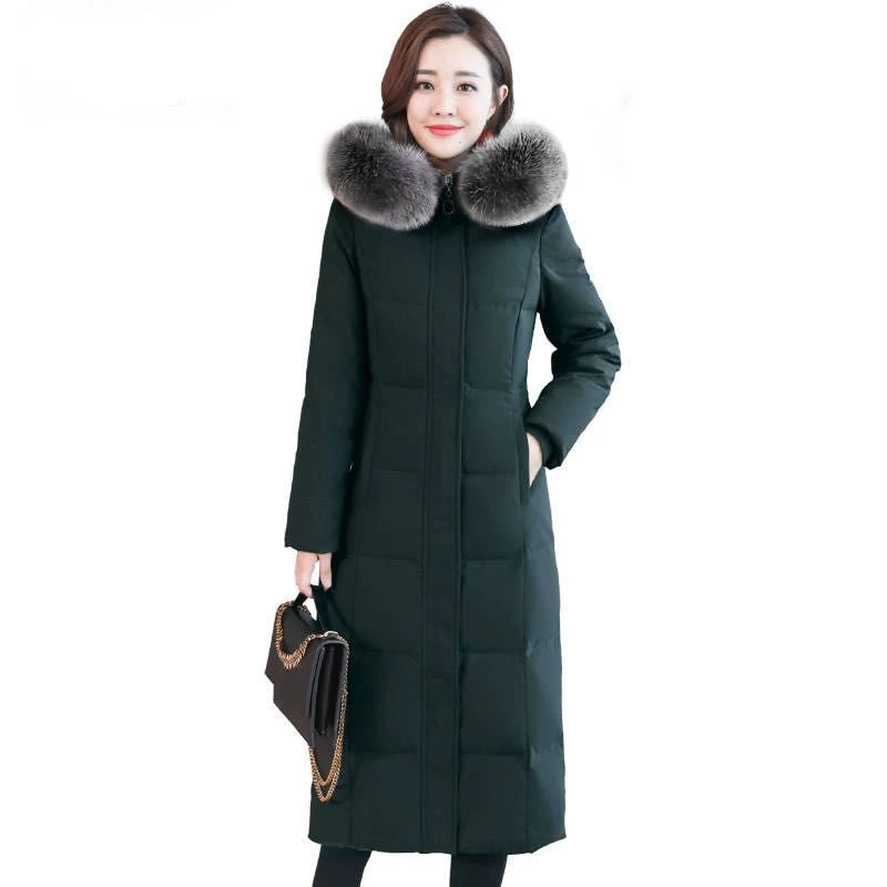 波司豋2023新款羽绒服女长款过膝时尚修身加厚冬季保暖白鸭绒狐狸