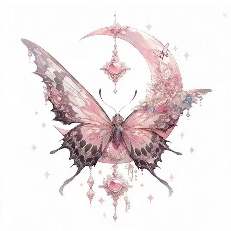 华丽月亮蝴蝶临时纹身彩色防水ins可爱锁骨手臂甜酷辣妹贴纸
