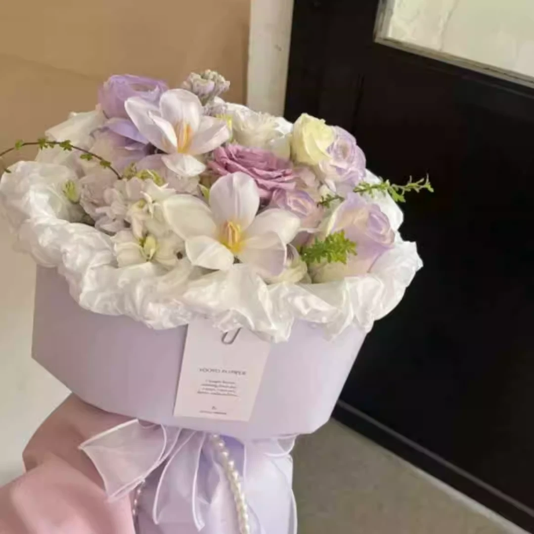 【紫薯芋泥】9朵薄雾紫玫瑰花束混搭郁金香生日鲜花送对象送爱人