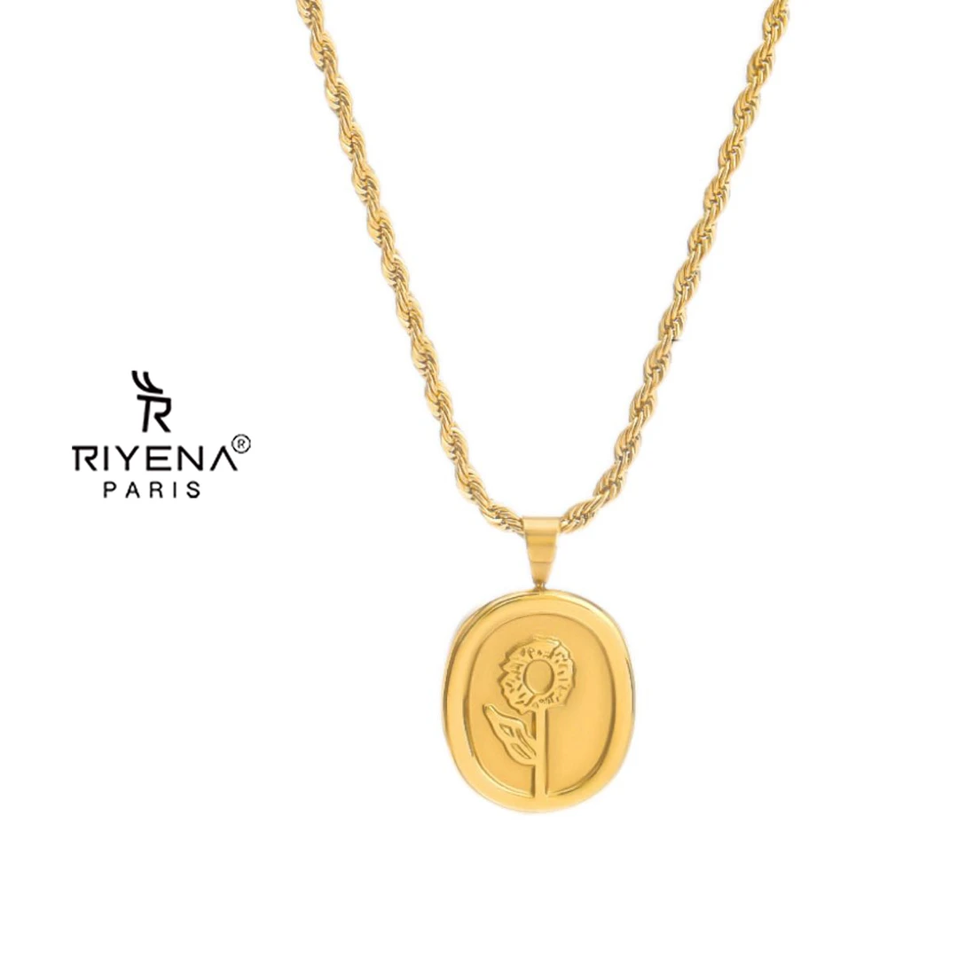 铜合金项链 精致经典气质法式百搭金色女王轻奢玫瑰花设计感项链