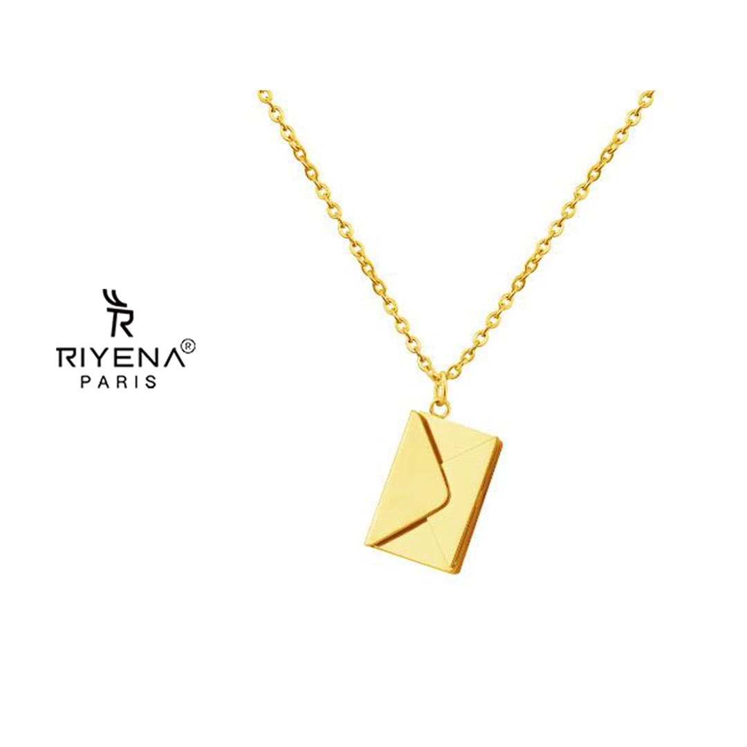 铜合金项链 简约信封时尚设计感轻奢小众项链百搭个性ins金色气质