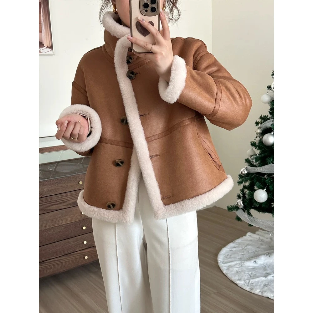 邹先生719-30杭州品牌皮毛一体外套短款百搭秋冬