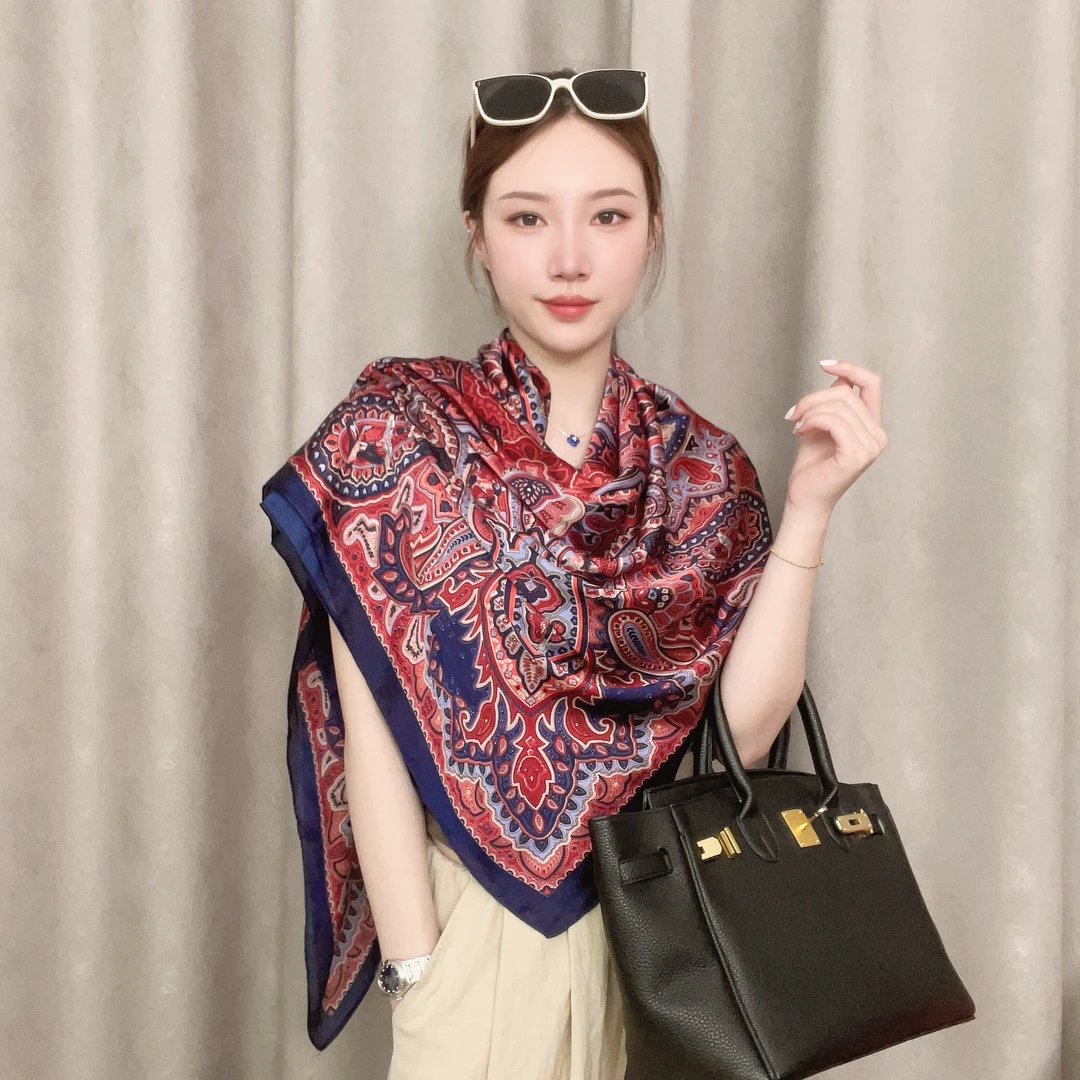 【卢浮宫】110方巾丝巾女士防晒披肩气质百搭重磅双面时尚夏季提花