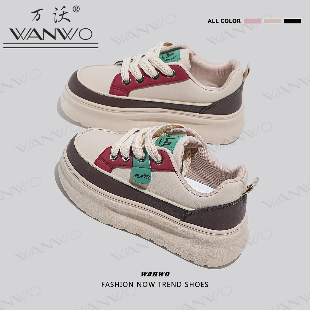 WANWO/万沃小个子增高女鞋小白鞋女厚底运动板鞋网红显脚小女鞋
