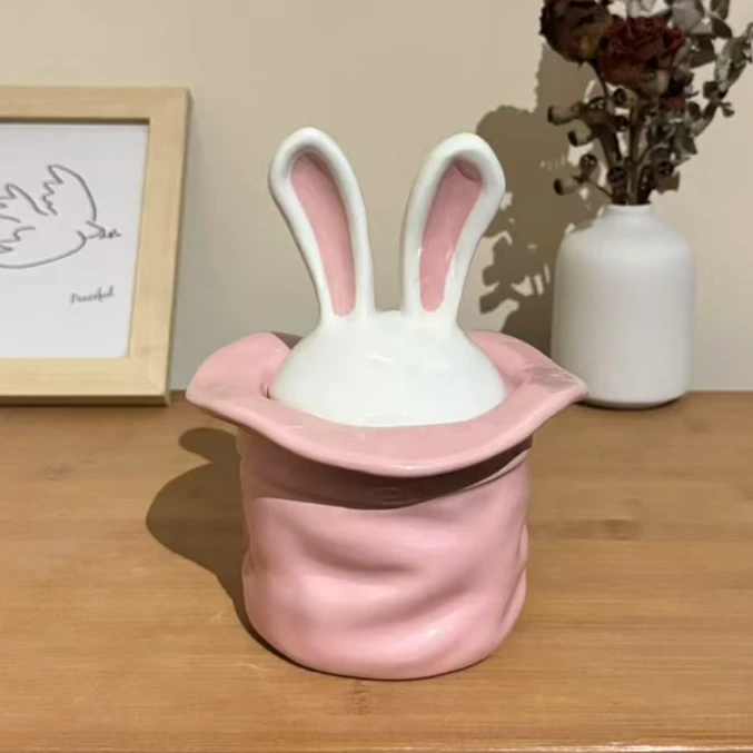 创意兔子魔术帽棉签筒高颜值家用牙线盒牙签筒罐客厅餐桌装饰摆件