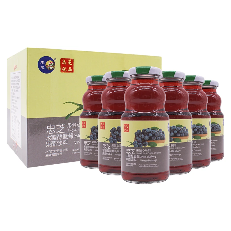 【老板价】忠芝木糖醇小兴安岭蓝莓汁果醋饮料248ml*6瓶家庭营养