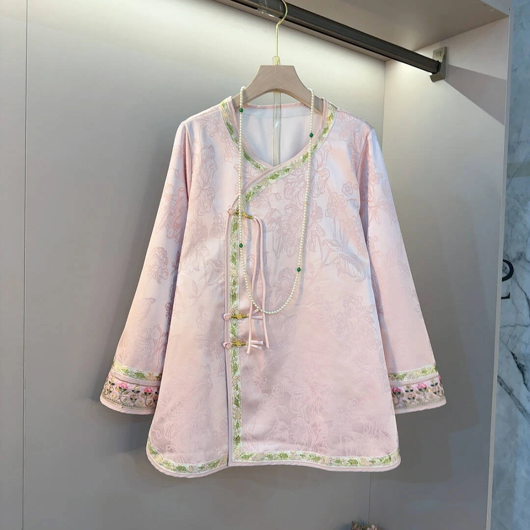 2024时尚中式上衣提花盘扣衫胖妹妹大码女装加绒显瘦气质冬季新款