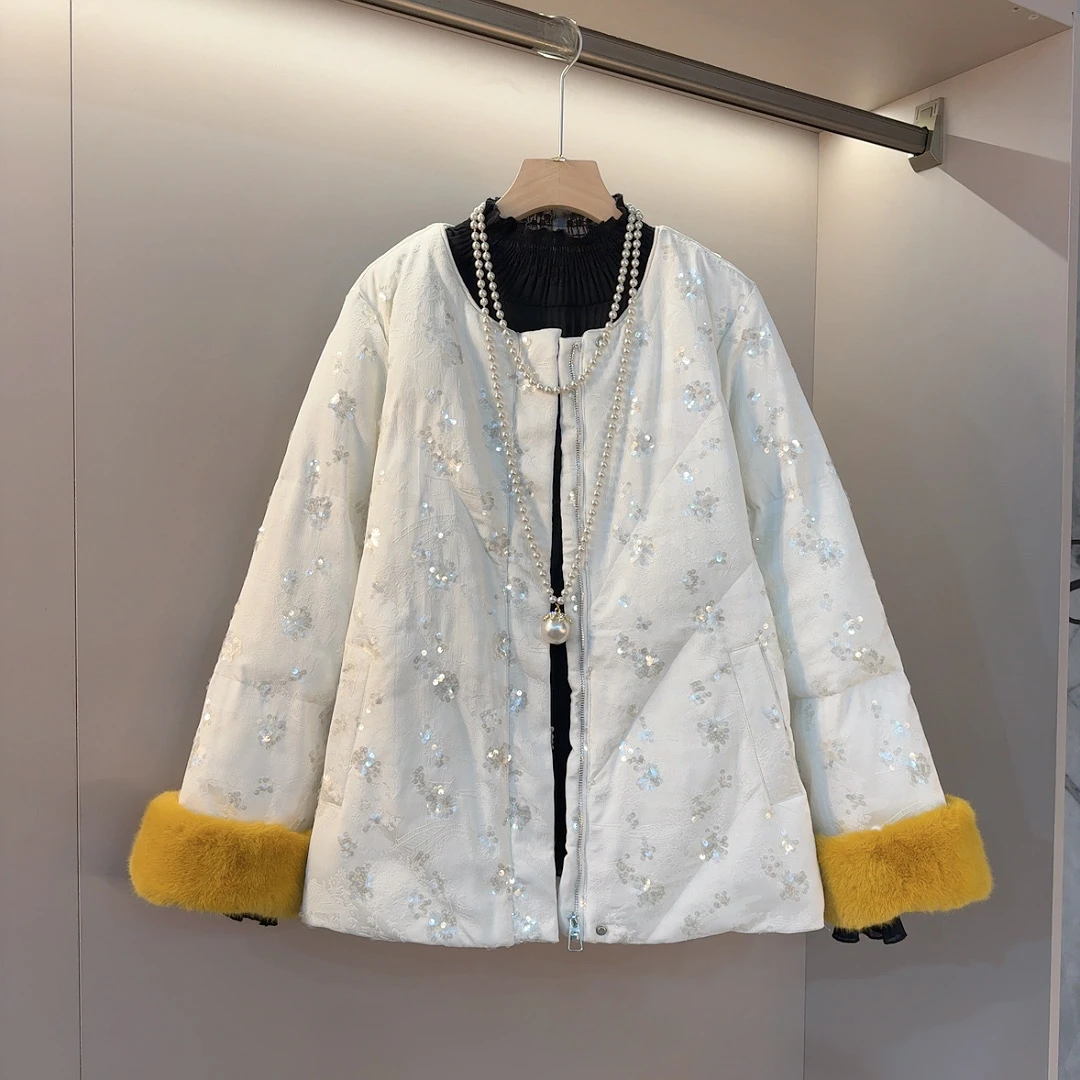 冬季气质时尚重工亮片工艺轻奢风新中式微胖洋气显瘦外套【衣长70】