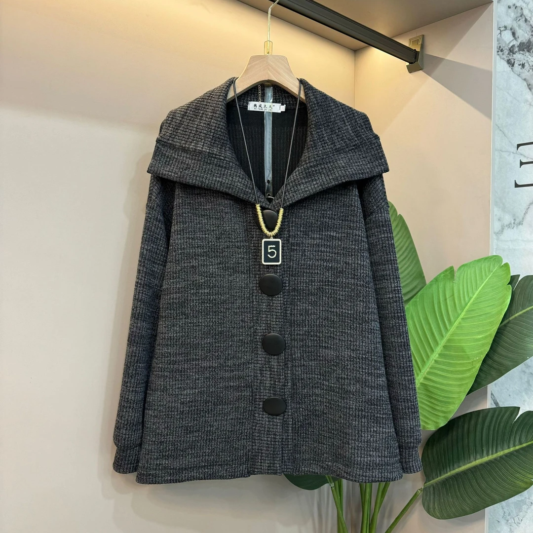 2024冬季新款大码慵懒风百搭海军领遮肉开衫设计韩版显瘦宽松上衣