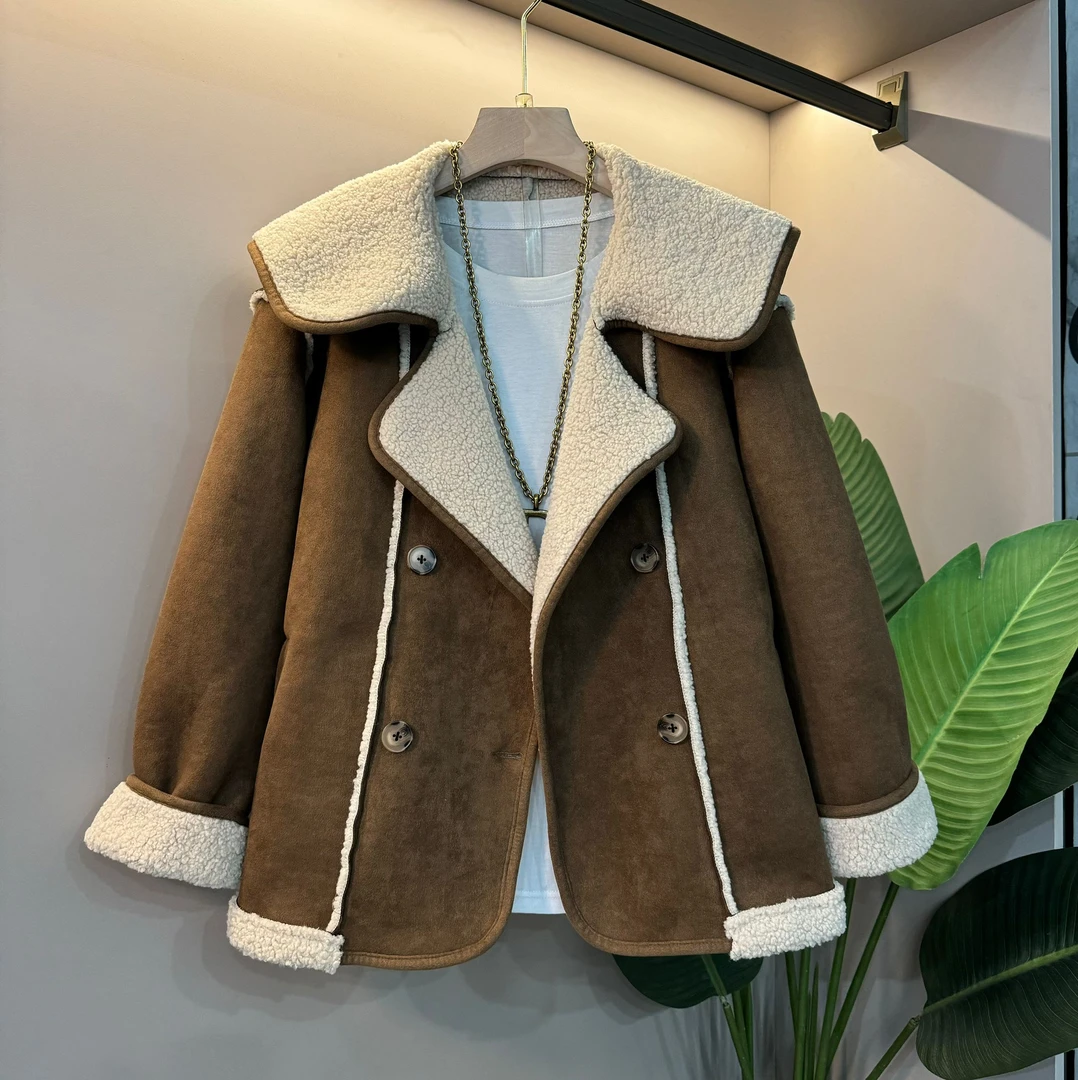 秋冬大码女装微胖mm外套外大翻领设计感欧货加厚欧货外套{衣长78}