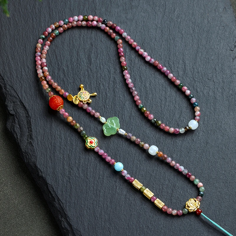碧玺串珠多宝吊坠绳女毛衣链吊坠挂件手工手工时尚百搭珠珠彩色