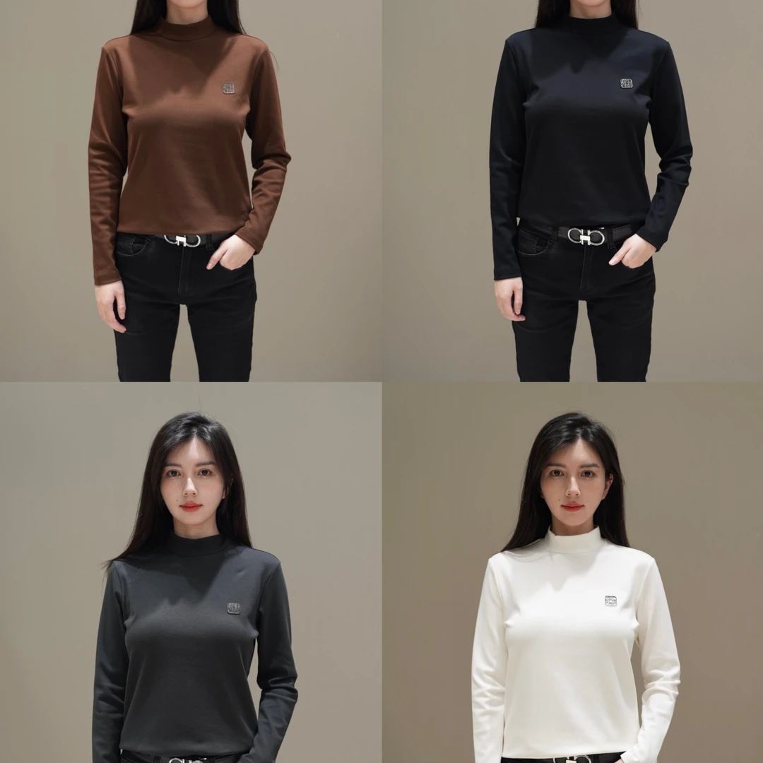 凡瓦2025男士秋季新款时尚纯色休闲百搭修身打底中领长袖T恤0597