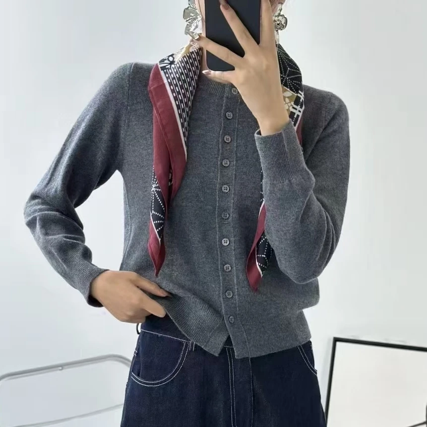 丝巾单排扣基础百搭休闲羊毛毛衣开衫83262