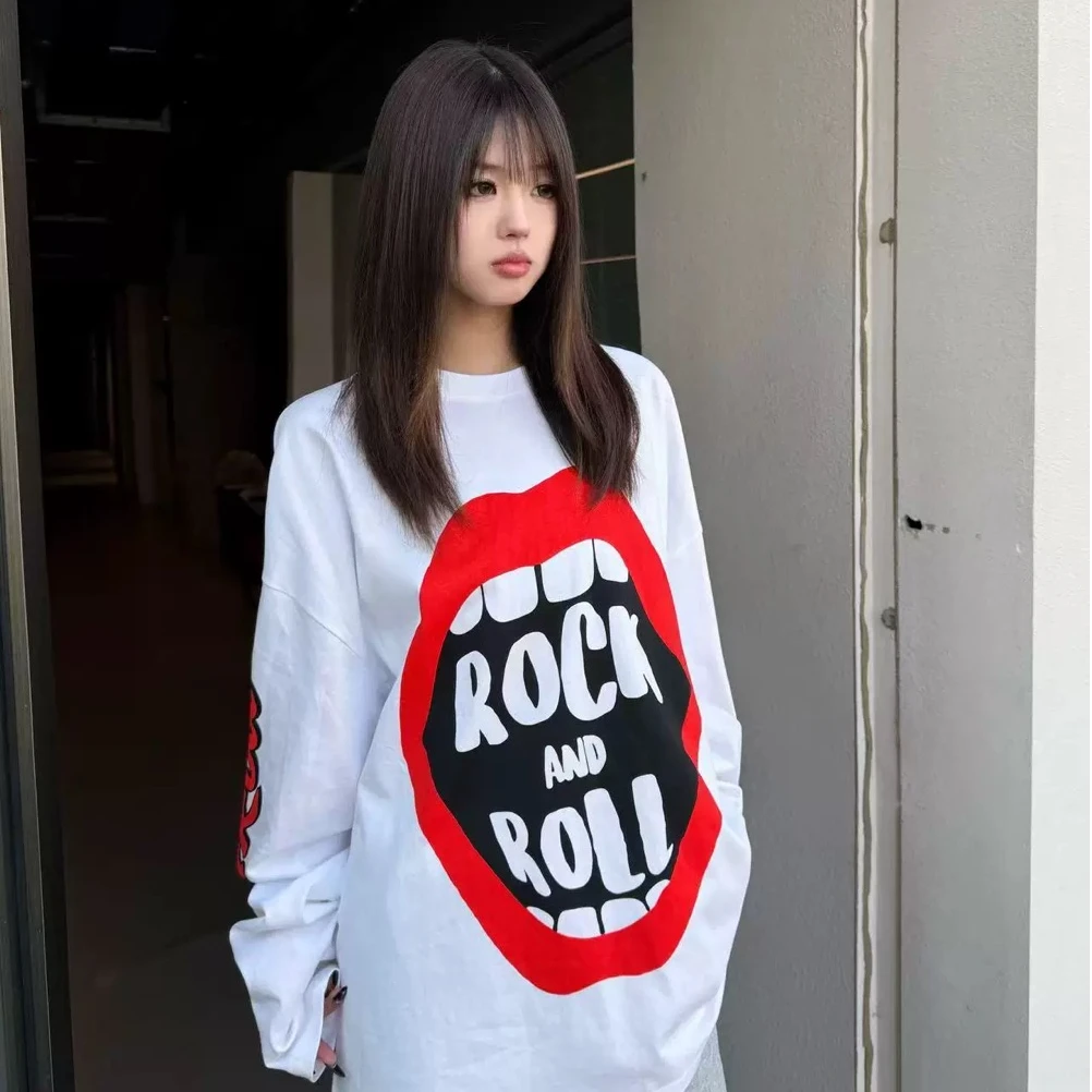 O-DOG ROCKROLL长袖T 嘴唇印花酷潮透气舞者街头嘻哈街舞