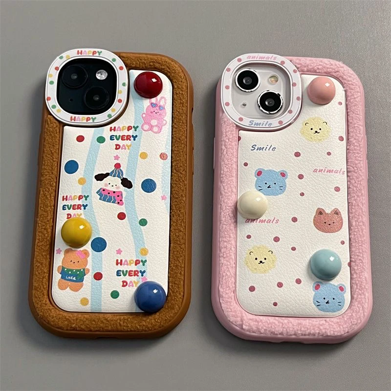 立体波点小动物毛绒iPhone15新款14promax手机壳苹果13创意12潮壳