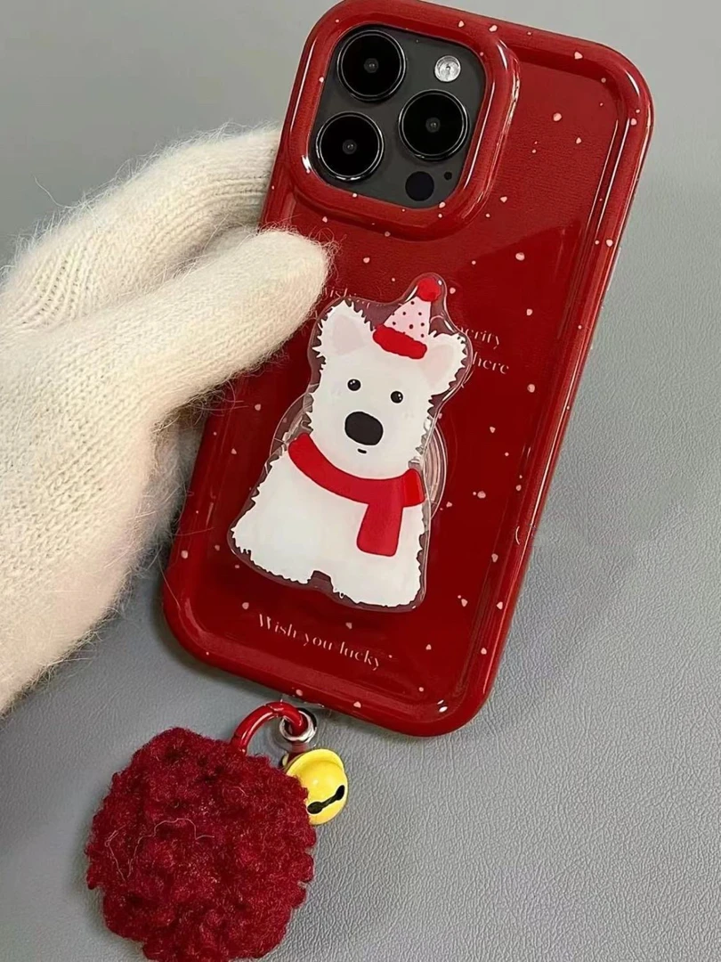 ins风红色泼墨支架挂件15promax苹果14新款iPhone13手机壳12p女11