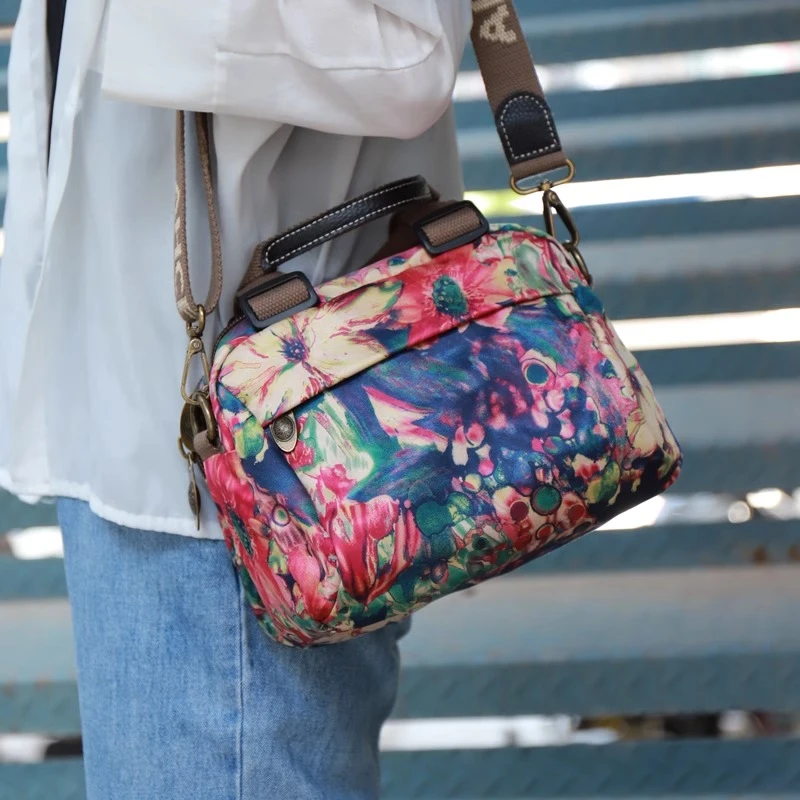 保罗尊皇韩版潮撞色斜挎包多夹层拉链通勤女包百搭布艺手提单肩包