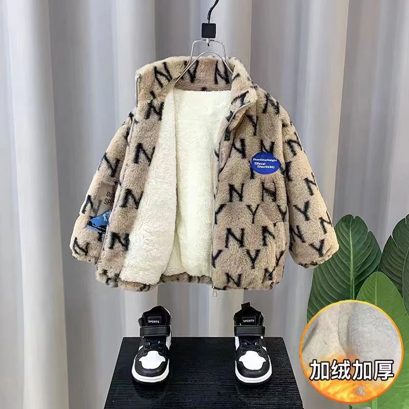 耀选专属男童外套加绒加厚儿童外套秋冬季中童夹棉服宝宝毛毛衣