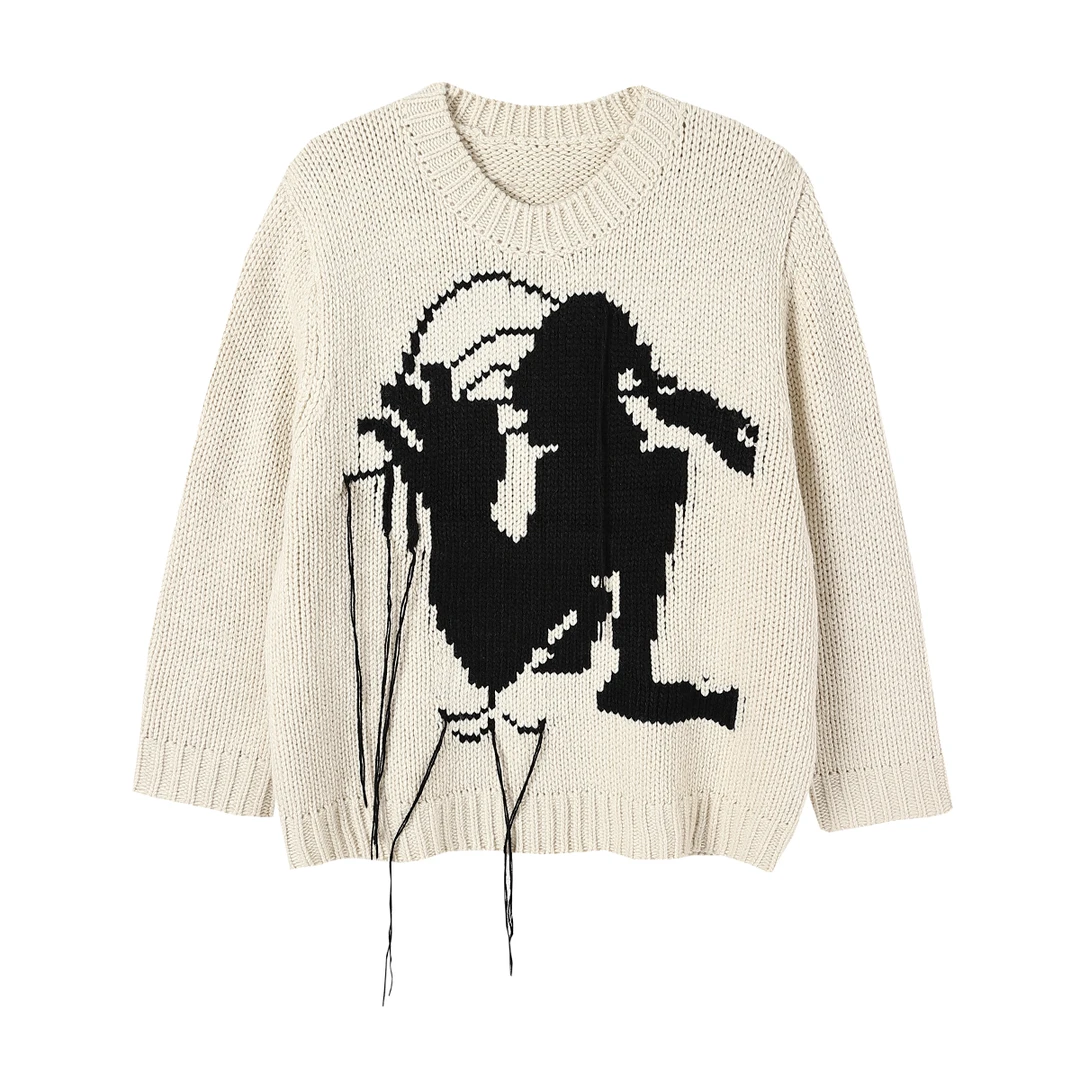 晶咕白标专供~设计感抽绳宽松版针织衫女士多巴胺毛衣