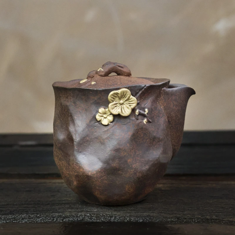 【灰念】老岩泥梅落宝瓶（描金）.160cc.4067.原矿.陶瓷茶器