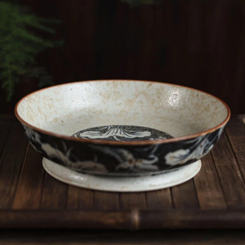 【熹谷言物】青墨白鹭荷花壶承15cm（青墨白鹭0005）