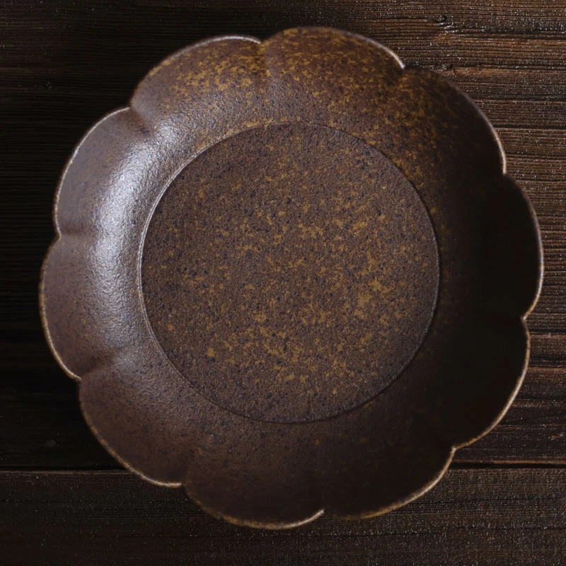 【灰念】酱釉梅落壶承粗陶茶盘14cm.4044.茶器壶托复古家用茶具
