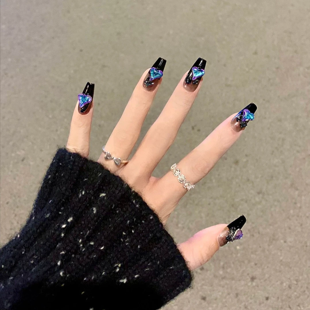 【黑夜精灵】纯手工穿戴甲极光钻美甲暗黑辣妹美甲纯欲ins风新款