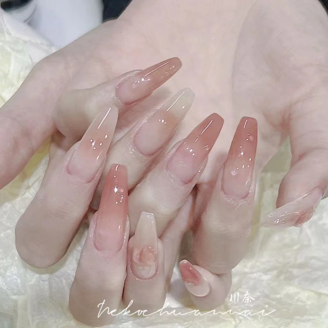 【水蜜桃】纯手工穿戴美甲可拆卸美甲假指甲纯欲风裸色美甲10片
