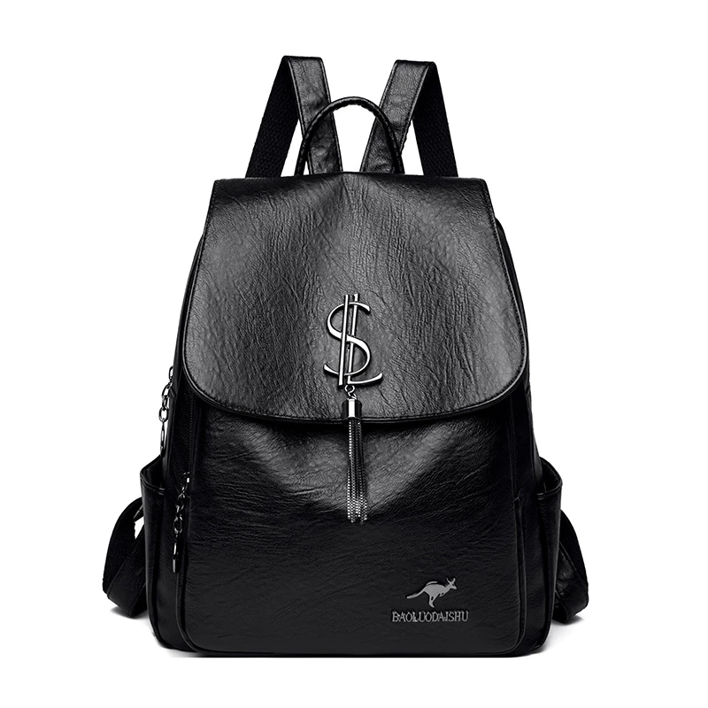 双肩背包女新款日韩版时尚休闲背包百搭软皮质感肩包813