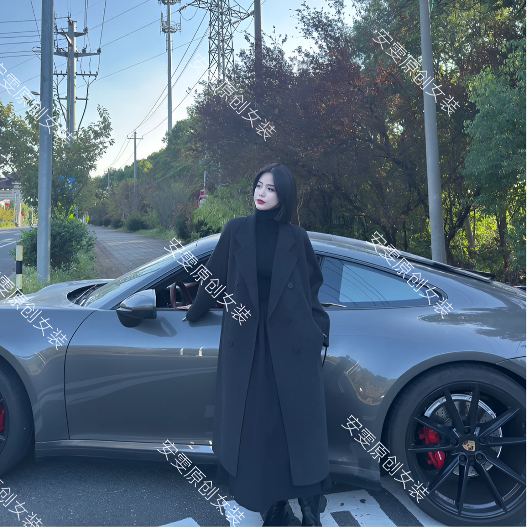 2025秋冬新款加厚锁边双面呢大衣气质时尚百搭过膝长款韩版宽松