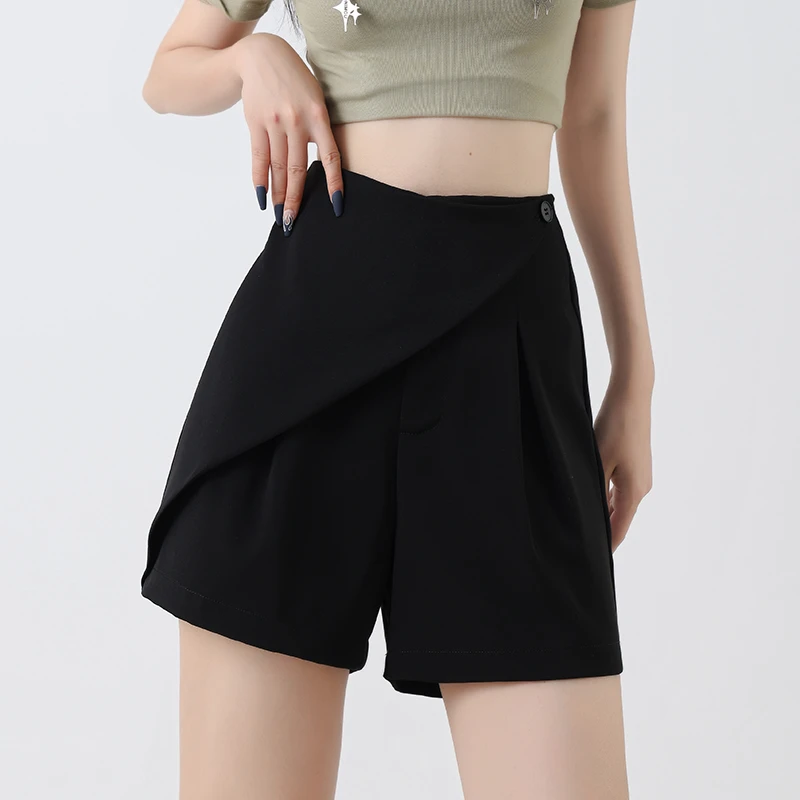 黑色显瘦女高腰设计感百搭新款直筒25夏季薄款a字五分西装短裙裤