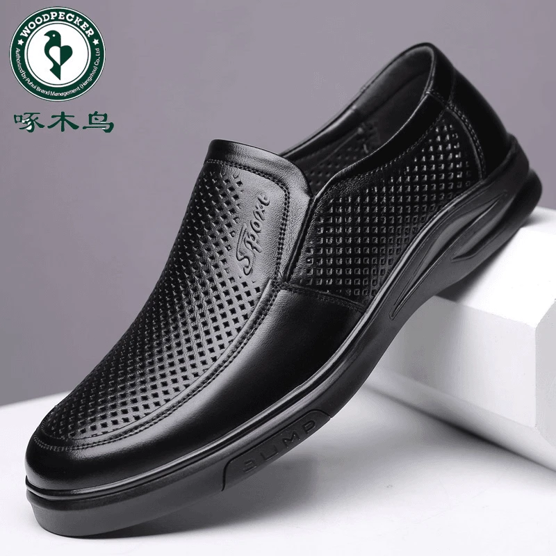 啄木鸟凉鞋男夏季真皮休闲皮鞋男士透气防滑镂空洞洞鞋软底爸爸鞋